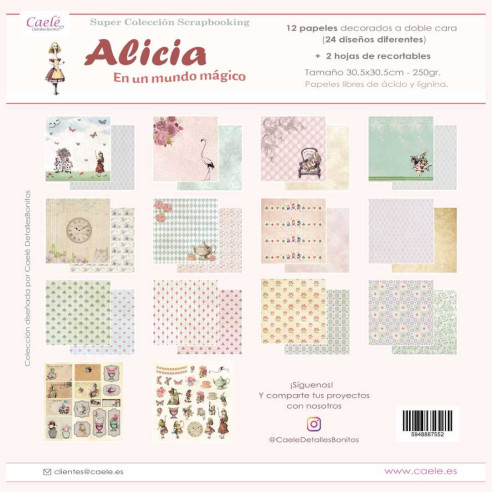 Colección papeles de scrapbooking "Alicia en un mundo mágico" 30.5x30.5cm doble cara