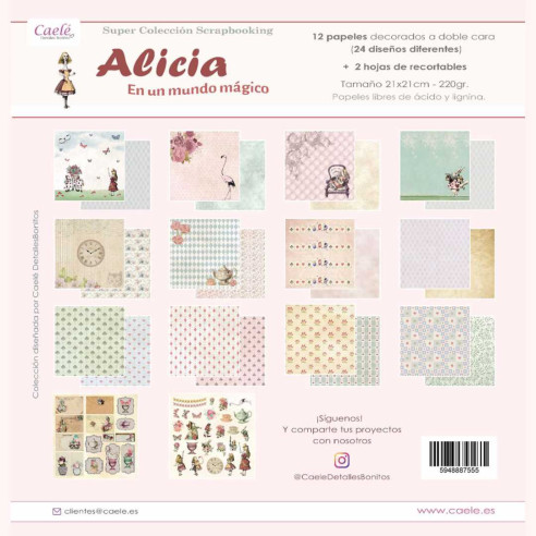 Colección papeles de scrapbooking "Alicia en un mundo mágico" 21x21cm doble cara