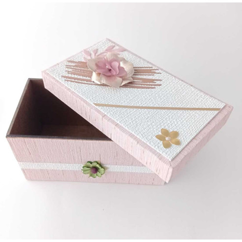 Caja de madera para bombones en color Rosa y Blanco