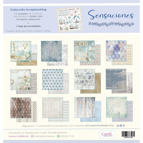 Colección SCRAPBOOKING "SENSACIONES" 21x21cm impresos a DOBLE cara