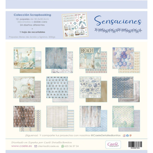 Colección SCRAPBOOKING "SENSACIONES" 30.5x30.5 cm impresos a DOBLE cara