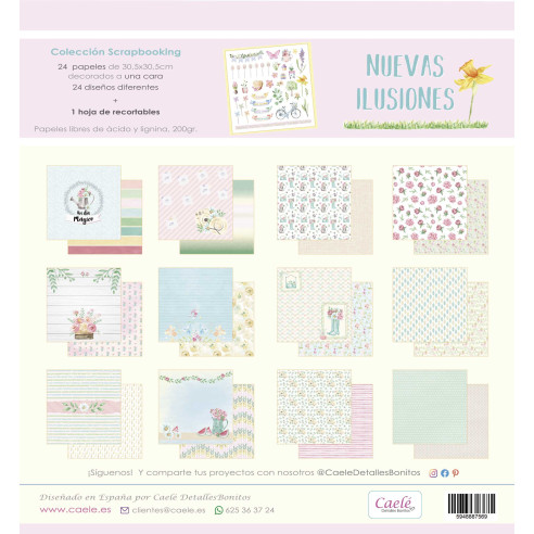 Colección papeles de scrapbooking "Nuevas ilusiones" 30.5x30.5 cm a una cara