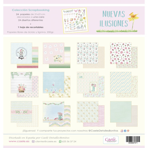 Colección papeles de scrapbooking "Nuevas ilusiones" 21x21 cm una cara