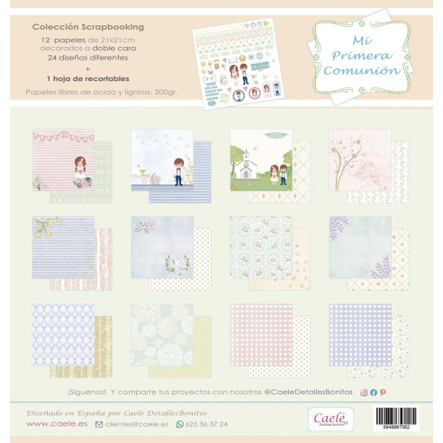 Colección de papeles de SCRAPBOOKING - "MI PRIMERA COMUNIÓN" 21x21 cm impresos a DOBLE cara