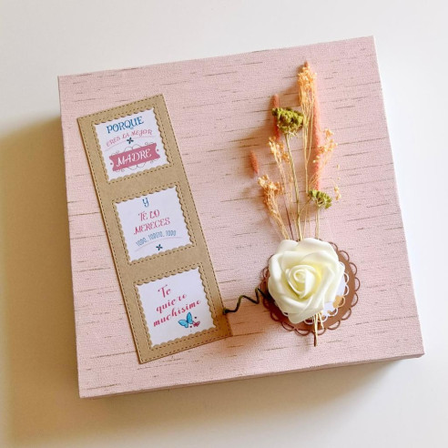 Caja de madera para mamá - Rosa con foil y Blanco