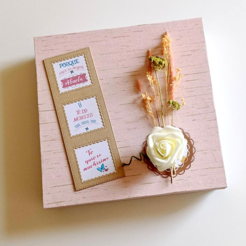 Caja de madera para abuela - Rosa con foil y Blanco