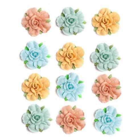 Set 12 FLORES de PAPEL de 3 cm en COLORES PASTEL