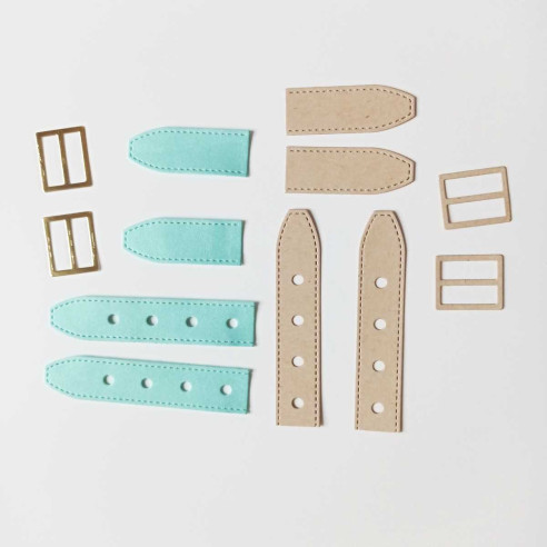 Kit 2 correas de ecopiel verde menta para decoraciones de scrapbooking.