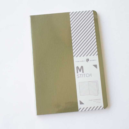 Cuaderno Stitch de papel reciclado con líneas color Verde Oliva
