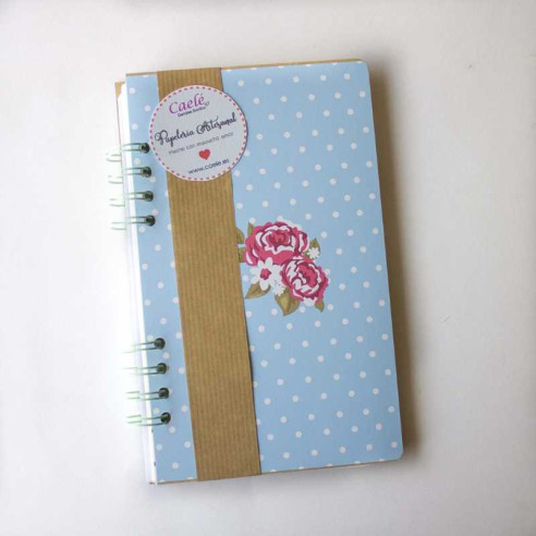 Libreta con separadores azul lunares blancos y flor