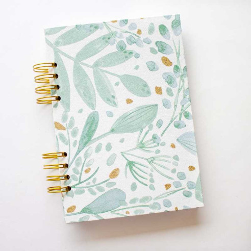 Libreta artesanal 22 x 16 cm Hojas verdes con toques dorados