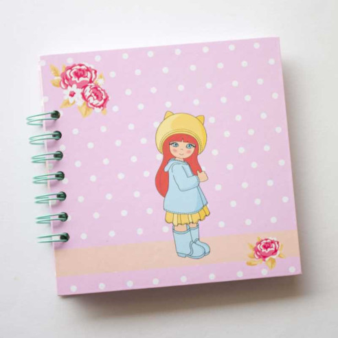 Libreta artesanal 15 x 15 cm Rosa con Lunares