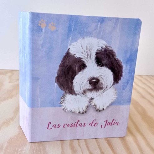 Fichero archivador de madera "Perrito" - personalizado con el nombre tamaño A6