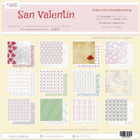 Colección papeles de scrapbooking "San Valentín" 21x21 cm doble cara