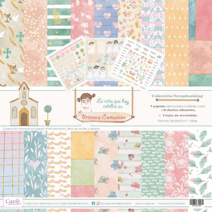 Colección papeles de scrapbooking "La niña que hoy celebra su Primera Comunión" 30.5 x 30.5 cm Doble cara