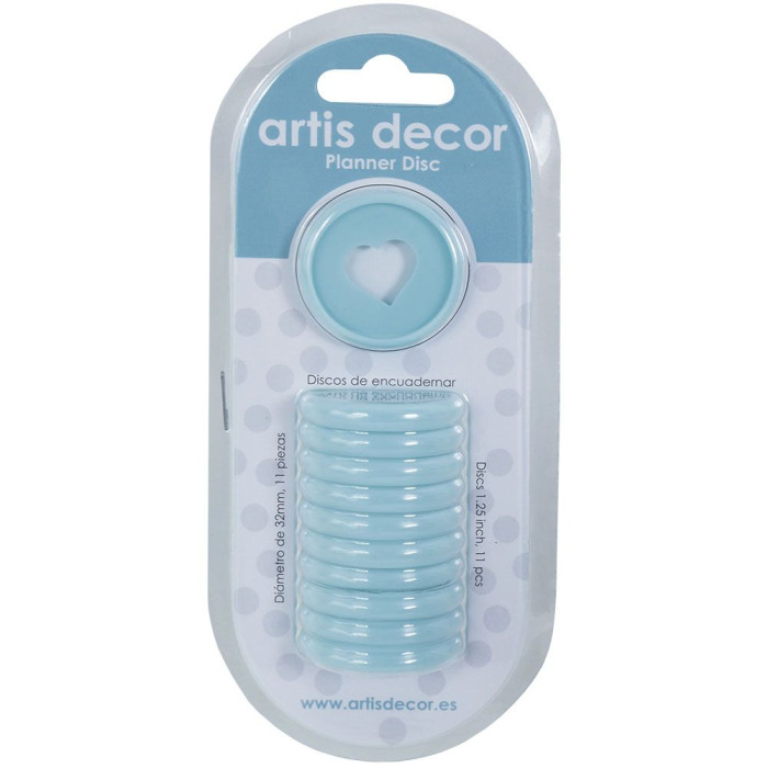 Discos para encuadernar planner 32 mm Azul pastel - Corazón