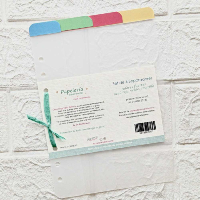 Set de 4 separadores colores fuertes (Azul, rojo, verde, amarillo)