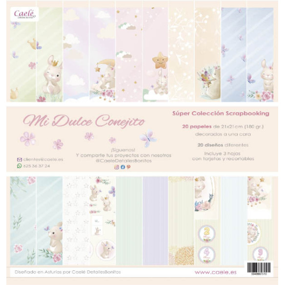 Colección papeles de scrapbooking "Mi dulce conejito" 21x21cm