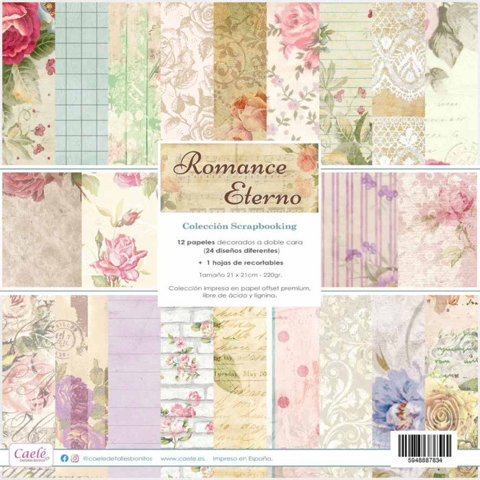 Colección papeles scrapbooking "Romance eterno" 21 cm Doble cara