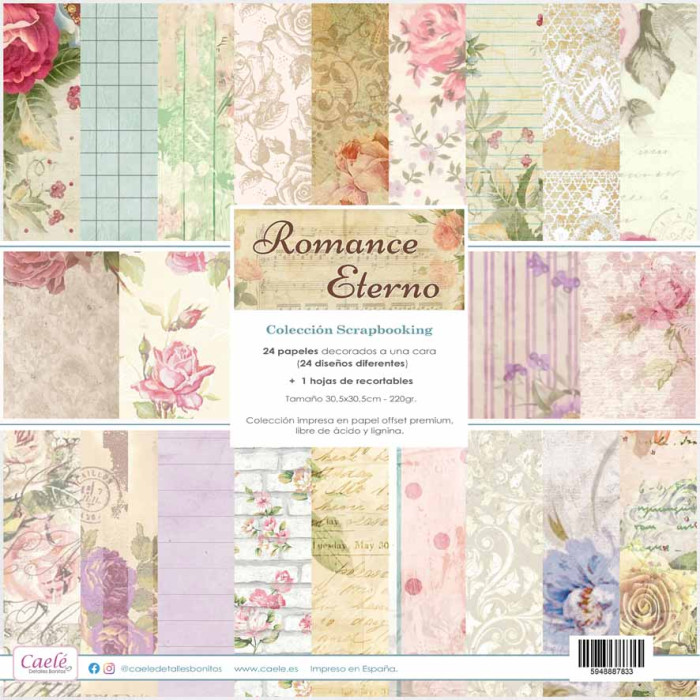 Colección papeles scrapbooking "Romance eterno" 30,5 cm una cara