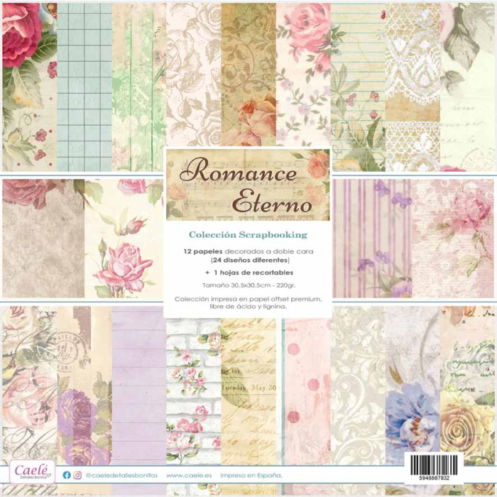 Colección papeles scrapbooking "Romance eterno" 30,5 cm doble cara