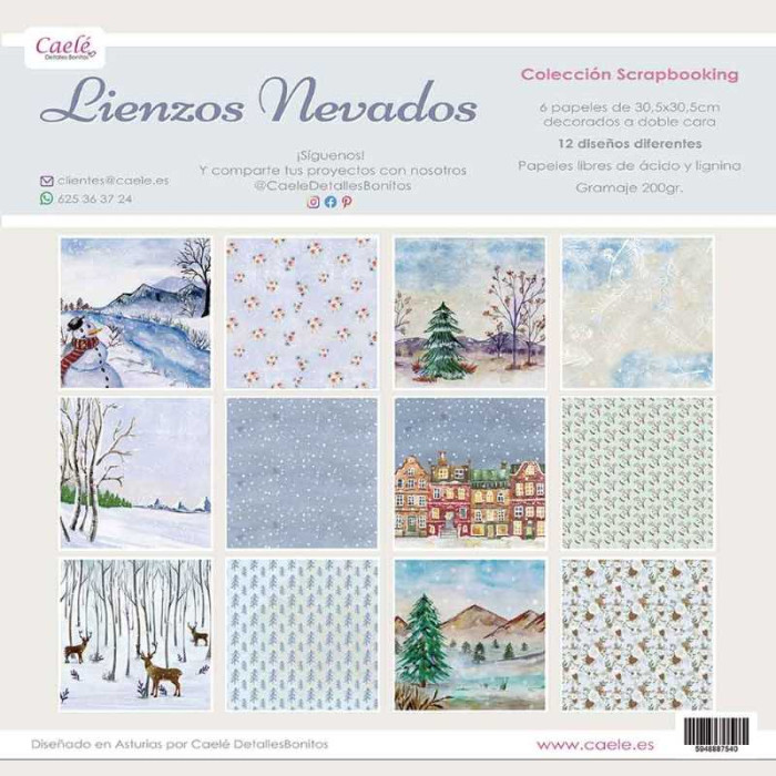 Colección papeles de scrapbooking "Lienzos nevados" 30.5 x 30.5 cm