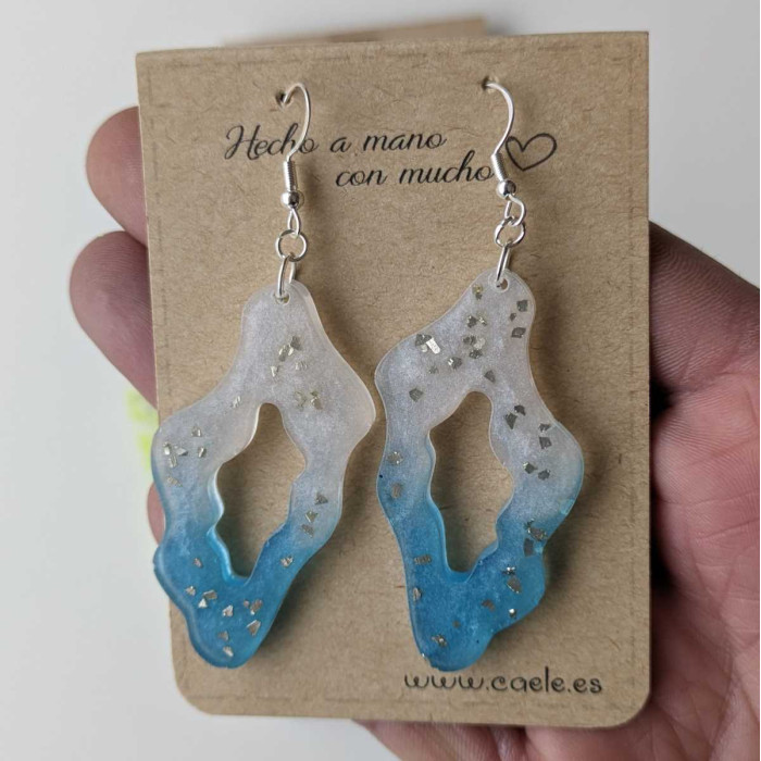 Pendientes de resina "Brisa" Blanco hielo y azul