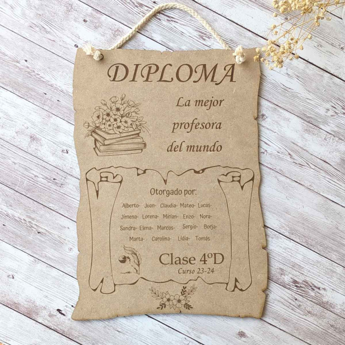 Diploma de madera para profesores tamaño grande