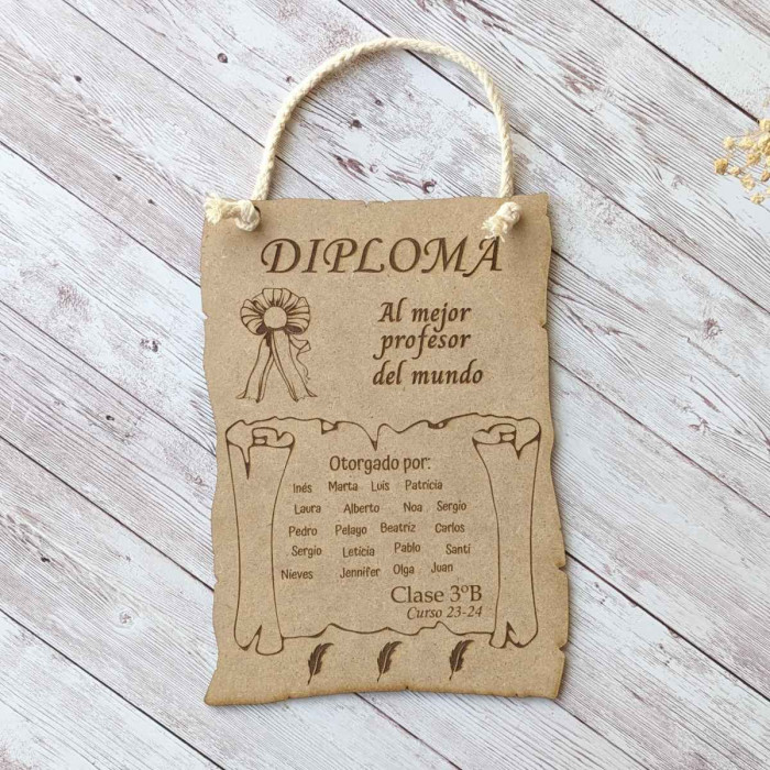 Diploma de madera para profesores tamaño pequeño