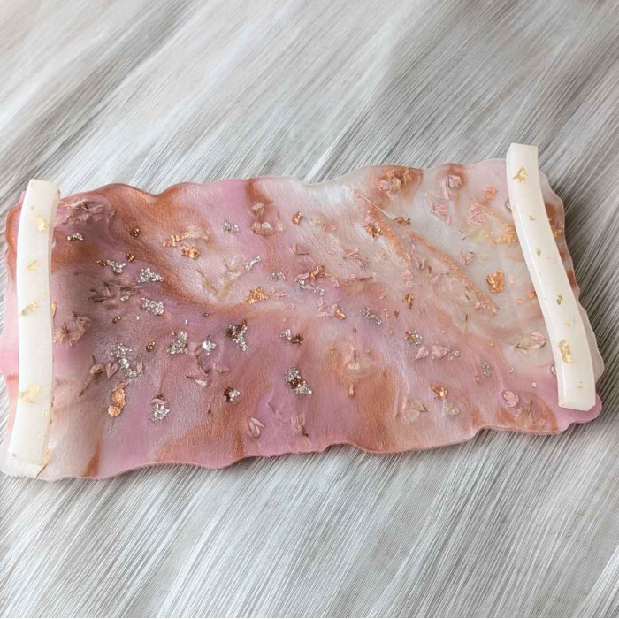 Bandeja decorativa de Resina cristal Mármol rosado