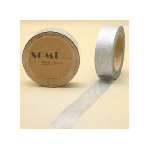 Washi Tape Plateado con Corazones