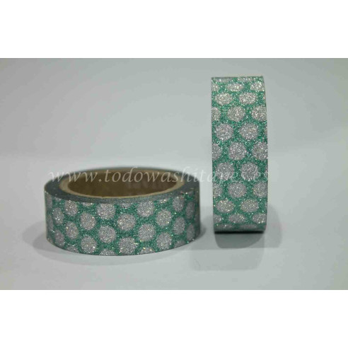 WASHI TAPE PURPURINA LUNARES Verde y Plata