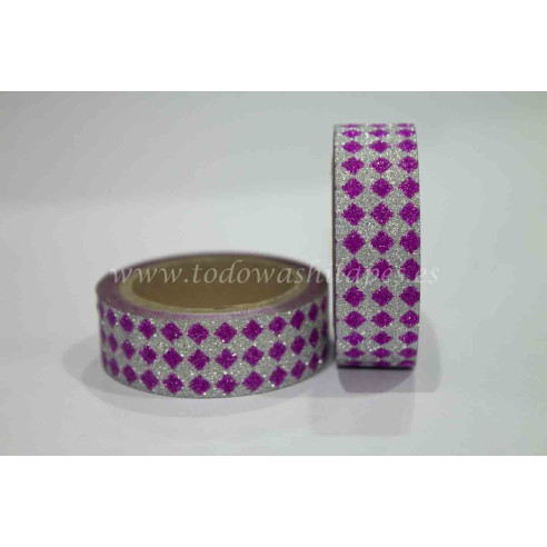 WASHI TAPE PURPURINA ROMBOS Fucsia y Plata