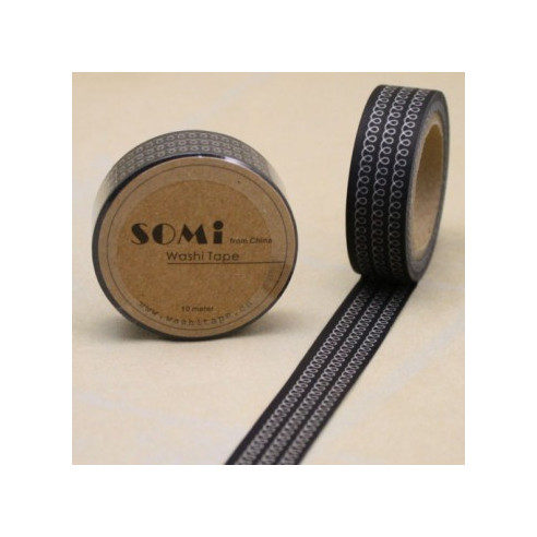 WASHI TAPE Negro ESPIRALES Blancas