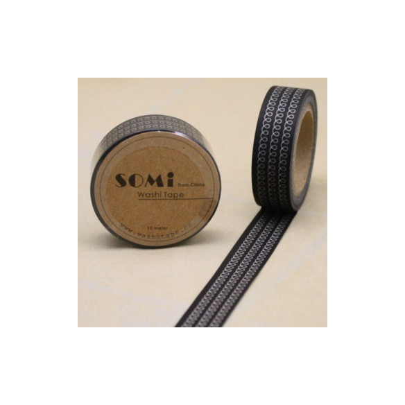 WASHI TAPE Negro ESPIRALES Blancas