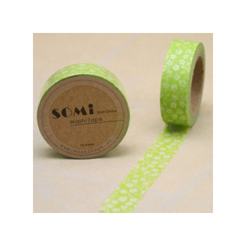 WASHI TAPE Verde con FLORES Blancas