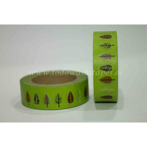 WASHI TAPE Verde con HOJAS