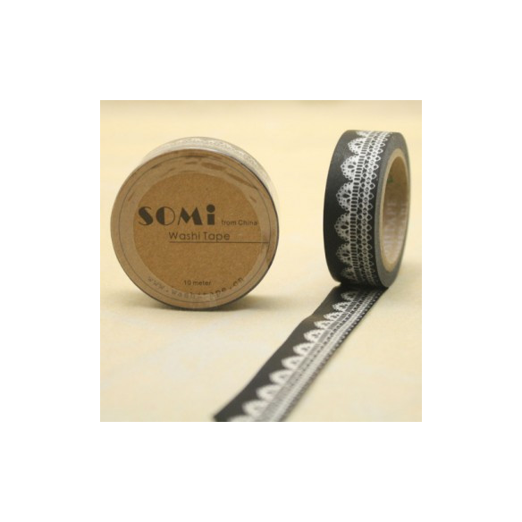 WASHI TAPE Negro con ENCAJE Blanco