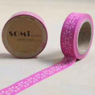 WASHI TAPE Fucsia con MARGARITAS Blancas