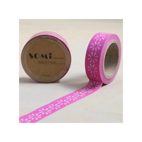 WASHI TAPE Fucsia con MARGARITAS Blancas