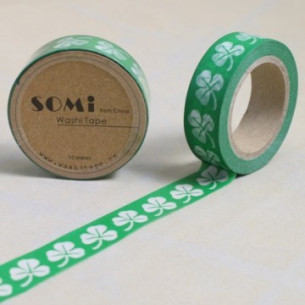 WASHI TAPE Verde con TRÉBOLES Blancos