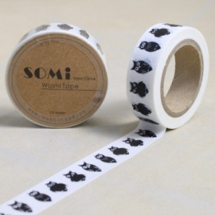 WASHI TAPE Blanco con BUHOS Negros