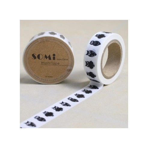 WASHI TAPE Blanco con BUHOS Negros