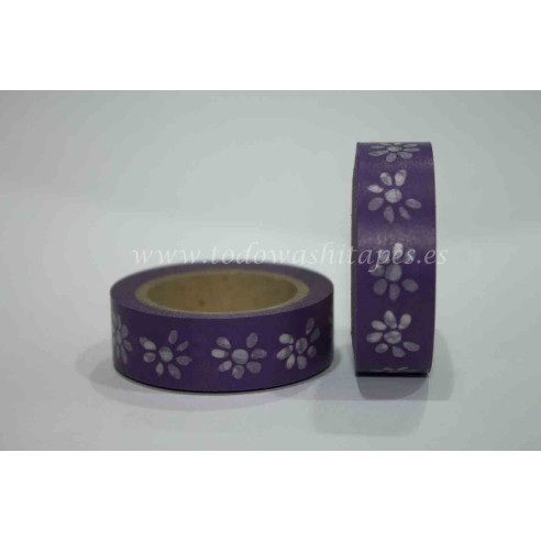 WASHI TAPE Morado MARGARITAS Blancas