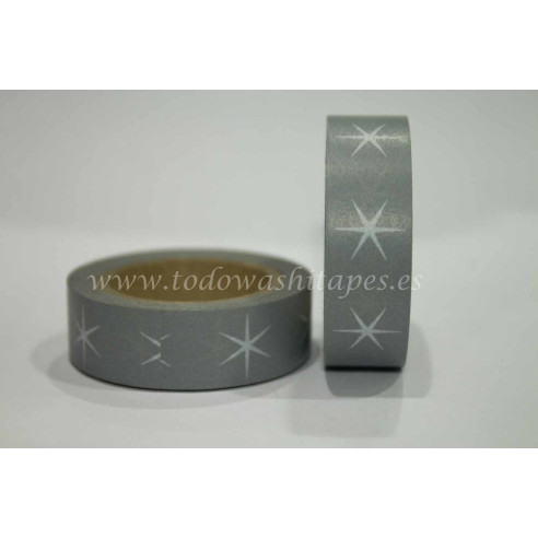 WASHI TAPE Gris con ESTRELLAS Blancas