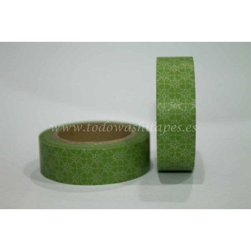 WASHI TAPE verde con FLORES Blancas