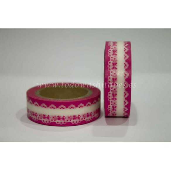 WASHI TAPE Rosa con puntilla Blanca