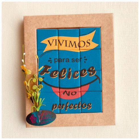 Puzzle de chocolate "Vivimos para ser felices, no perfectos"