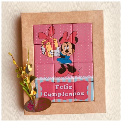 Puzzle de chocolate "Feliz cumpleaños" Minnie Mouse