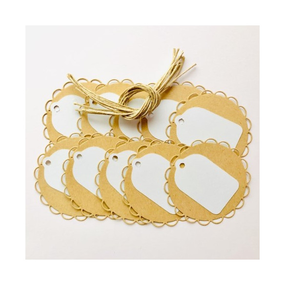 Set 10 ETIQUETAS dobles kraft redondas